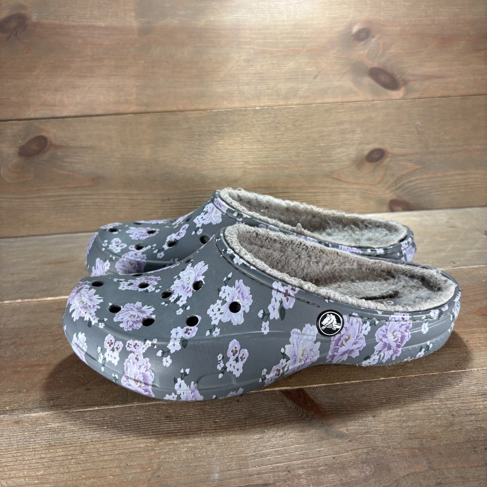 Crocs freesail Womens size 8 shoes Floral Fuzzy Lined Slip On Clogs